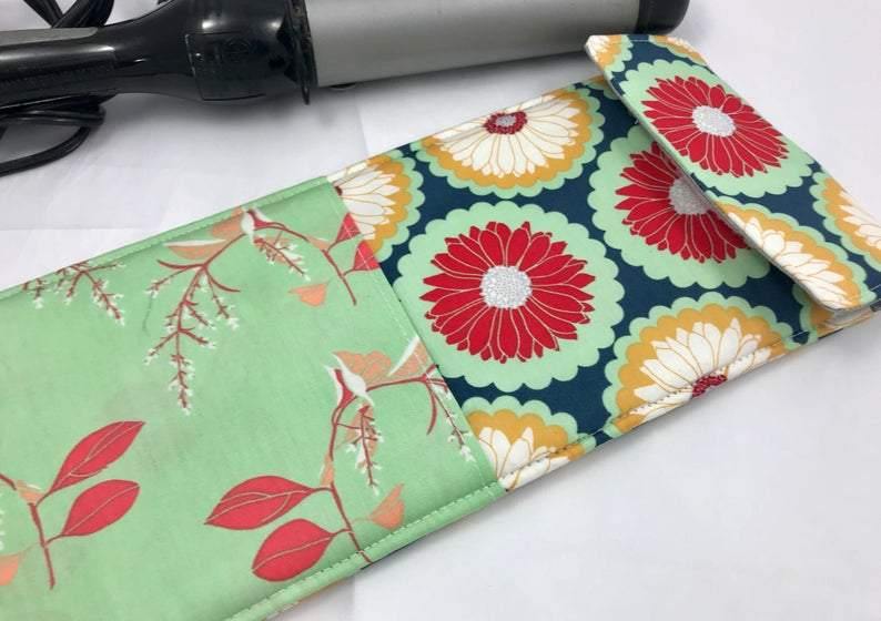 Green Curling Wand Case, Travel Flat Iron Cover, Hair Straightener Bag, Blue - EcoHip Custom Designs