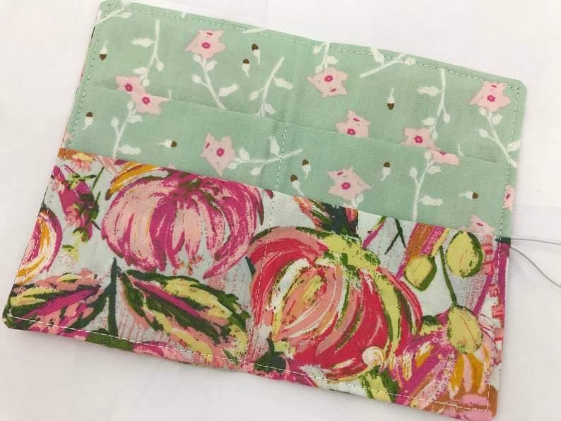 Pink Floral, Tea Bag Wallet, Travel Tea for Purse, Gift Card Case, Green - EcoHip Custom Designs