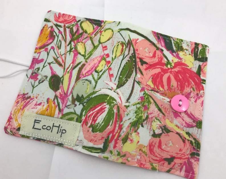 Pink Floral, Tea Bag Wallet, Travel Tea for Purse, Gift Card Case, Green - EcoHip Custom Designs