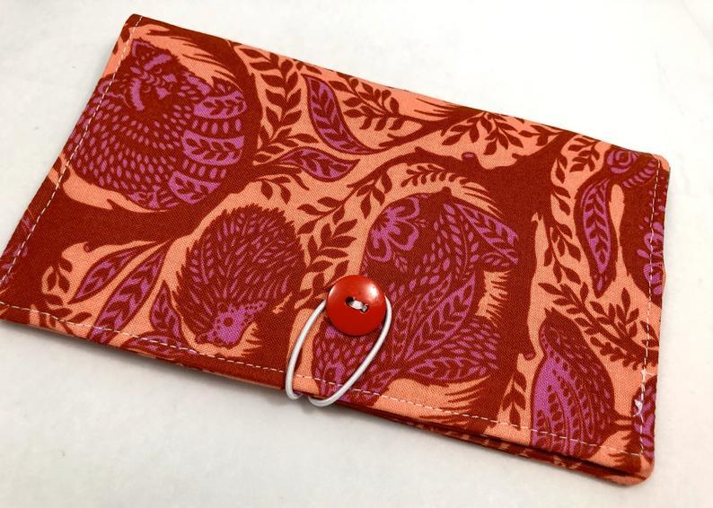 Animal Checkbook Cover, Orange Duplicate Check Book, Pen Holder, Rabbit, Porcupine - EcoHip Custom Designs