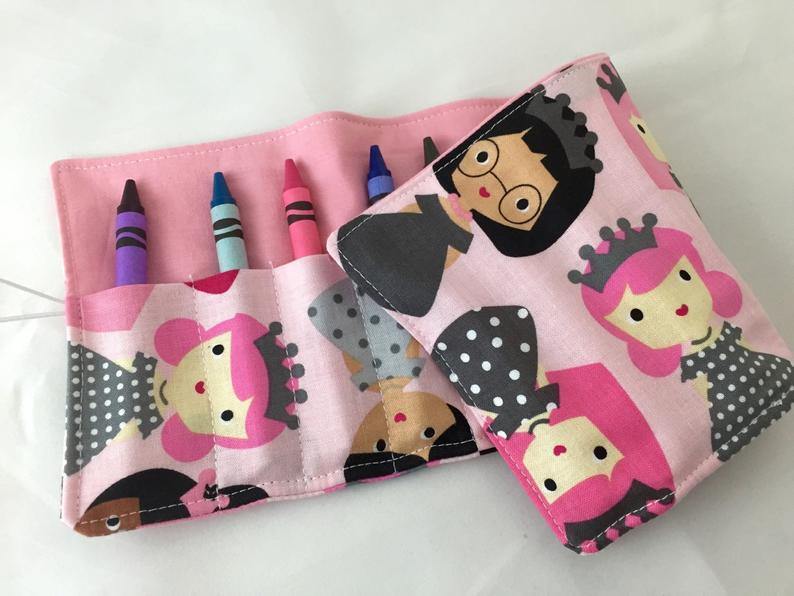 Princess Pink Crayon Roll, Gir's Stocking Stuffer, Princess Toy for Travel - EcoHip Custom Designs