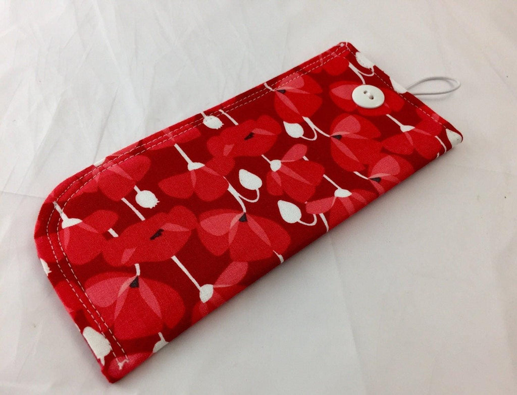 Fabric Eyeglass Case, Soft Sunglasses Case, Eye Glasses Sleeve, Eyeglass Pouch, Reading Glasses Case Holder - Desert Bloom Poppy in Red