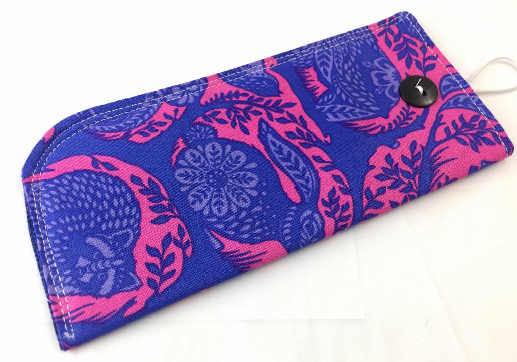 Blue Reading Glasses Case, Animal Sunglasses Sleeve, Fox, Rabbit, Deer Fabric Cover - EcoHip Custom Designs