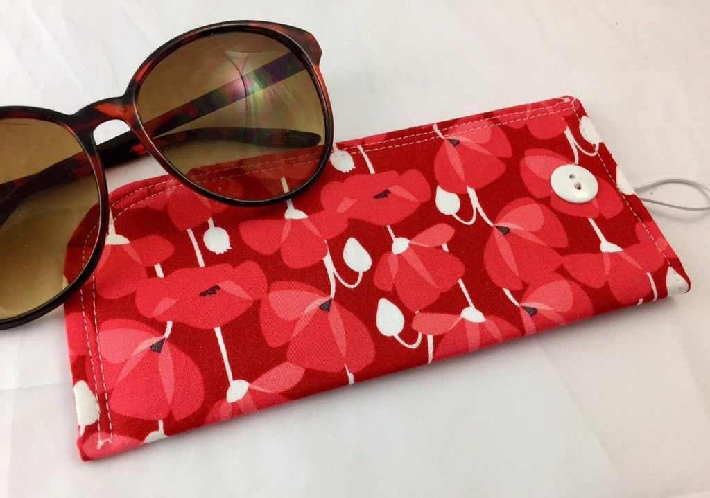 Fabric Eyeglass Case, Soft Sunglasses Case, Eye Glasses Sleeve, Eyeglass Pouch, Reading Glasses Case Holder - Desert Bloom Poppy in Red