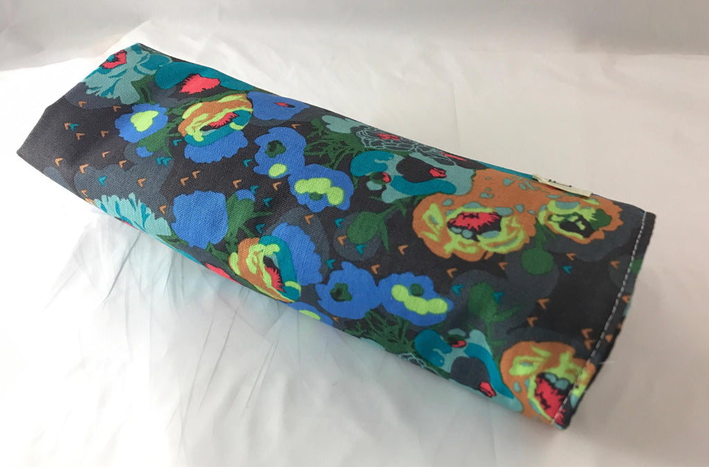 Green Makeup Brush Roll, Blue Floral Make Up Brush Holder, Cosmetic Brush Bag - EcoHip Custom Designs