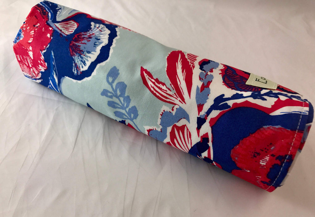 Red Makeup Brush Roll, Dark Blue Makeup Brush Holder, Travel Bag - EcoHip Custom Designs