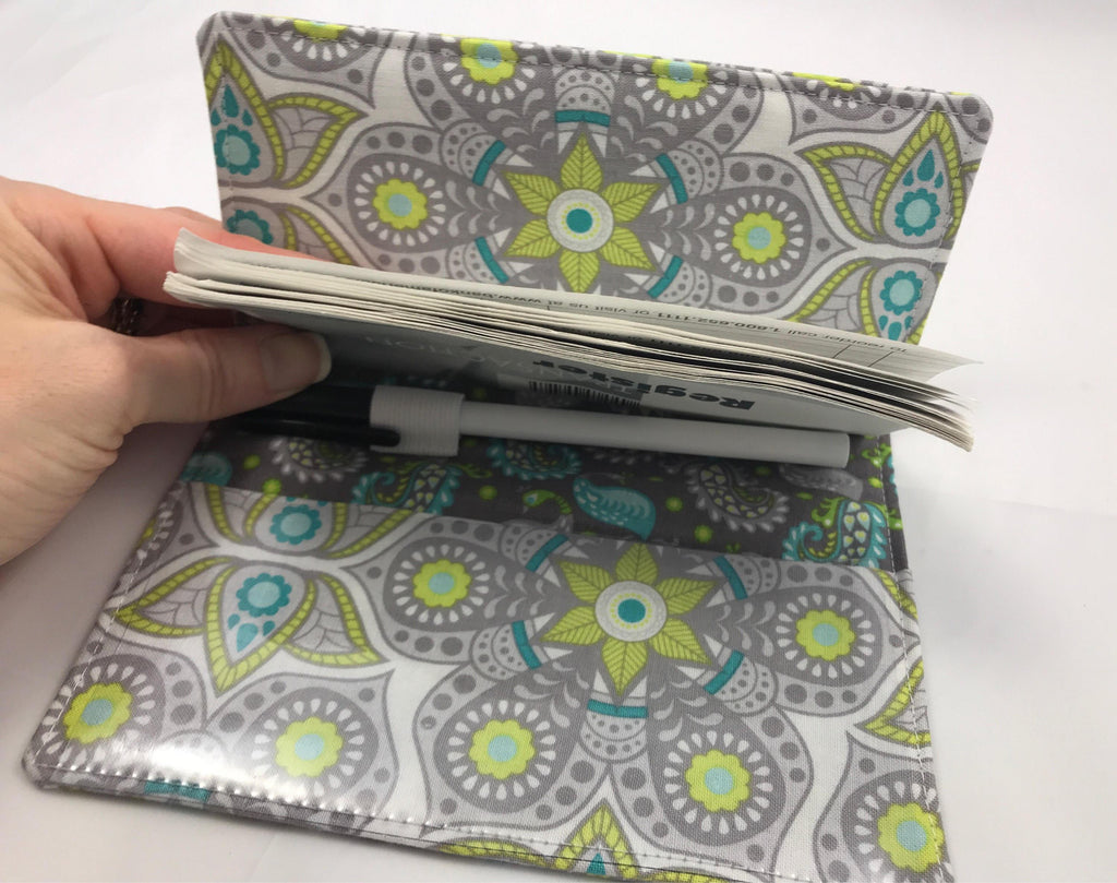 Gray Duplicate Checkbook, Paisley Checkbook Wallet, Pen Holder - EcoHip Custom Designs