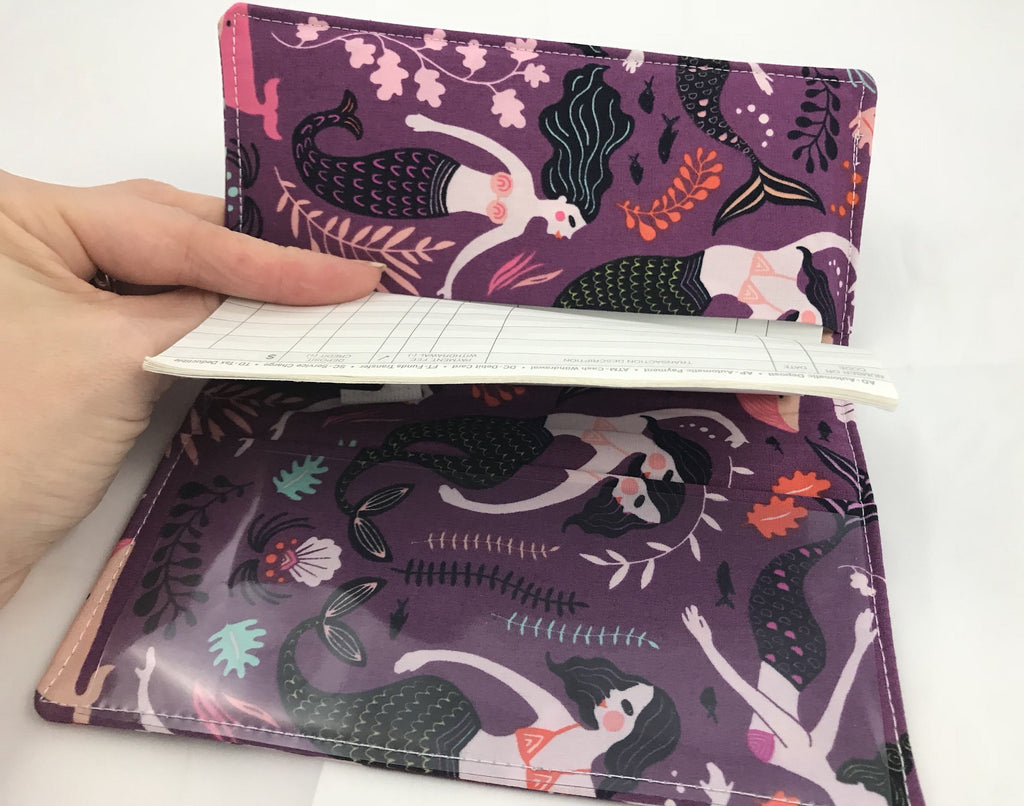 Mermaid Checkbook Cover, Orchid Purple Duplicate Checkbook Register, Pen Holder - EcoHip Custom Designs