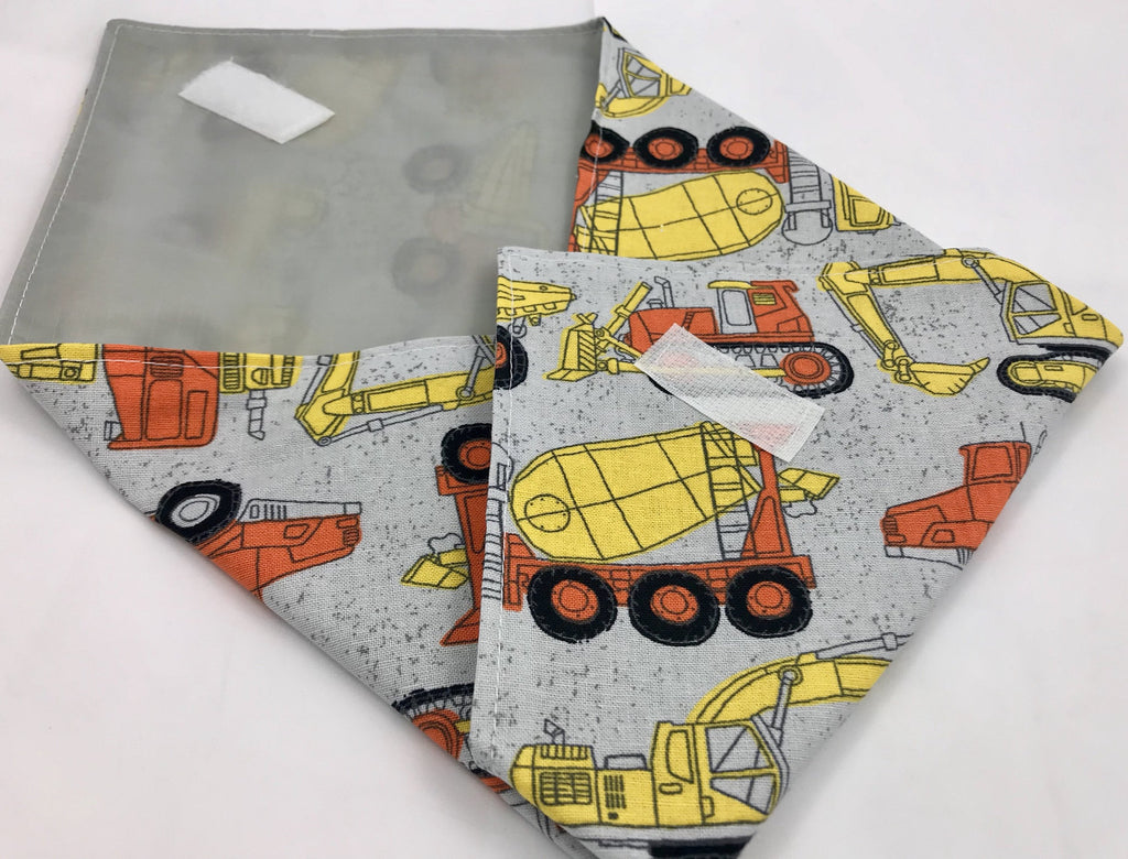 Gray Sandwich Bag, Construction Trucks Sandwich Mat, Dump Truck Lunch Bag - EcoHip Custom Designs