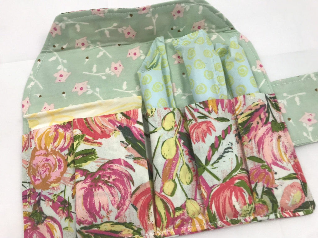 Pink Tampon Case, Green Floral Sanitary Pad Pouch, Time of the Month Holder - EcoHip Custom Designs