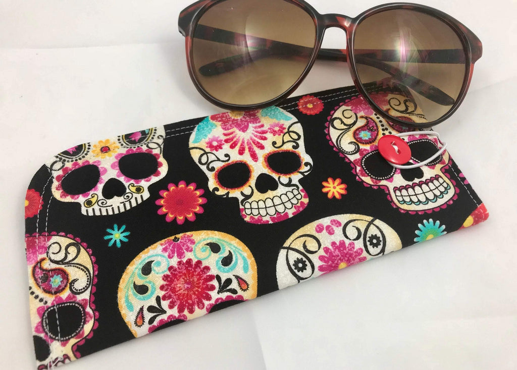 Fabric Eyeglass Case, Soft Sunglass Case, Eye Glasses Sleeve, Eyeglass Pouch -  Sugar Skulls Black