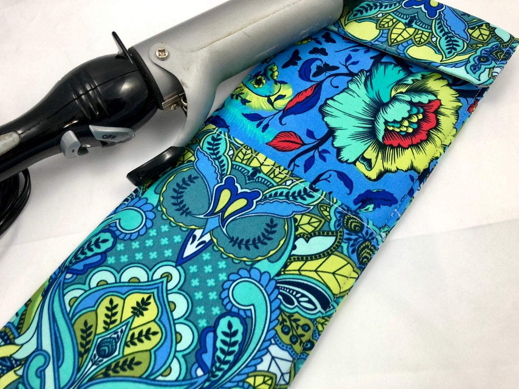 Blue Flat Iron Holder, Owl Curling Iron Cover, Travel Flat Iron Bag - EcoHip Custom Designs