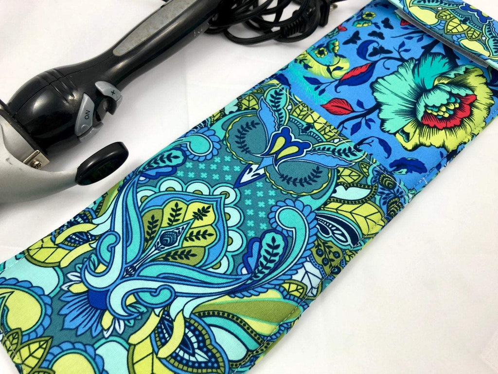 Blue Flat Iron Holder, Owl Curling Iron Cover, Travel Flat Iron Bag - EcoHip Custom Designs