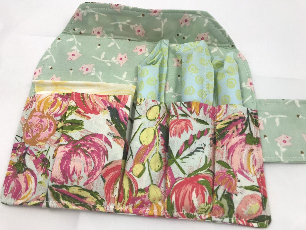 Pink Tampon Case, Green Floral Sanitary Pad Pouch, Time of the Month Holder - EcoHip Custom Designs