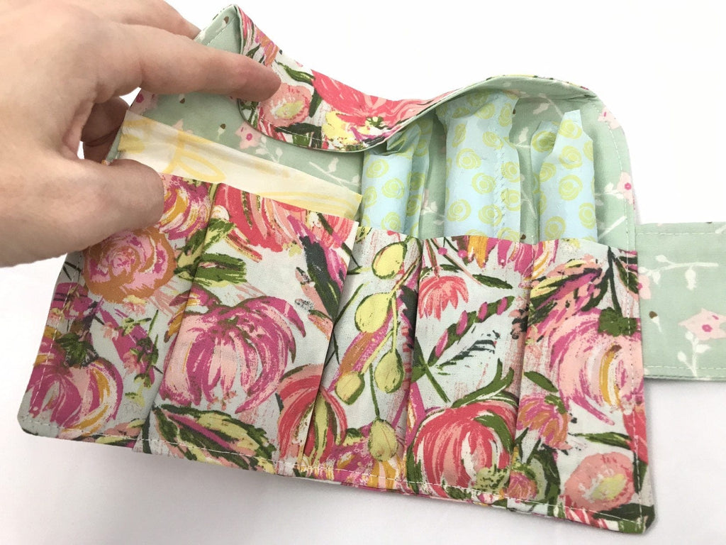 Pink Tampon Case, Green Floral Sanitary Pad Pouch, Time of the Month Holder - EcoHip Custom Designs