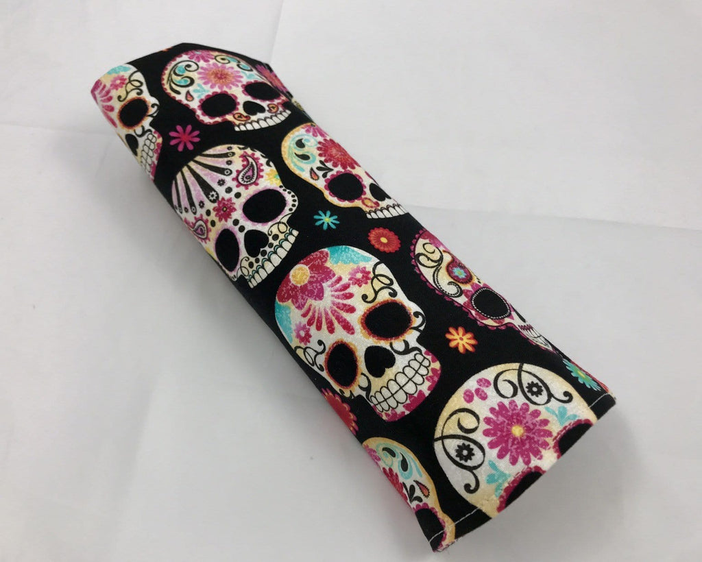 Sugar Skull Makeup Brush Roll, Black Cosmetic Brush Holder, Travel Paint Brush Case - EcoHip Custom Designs