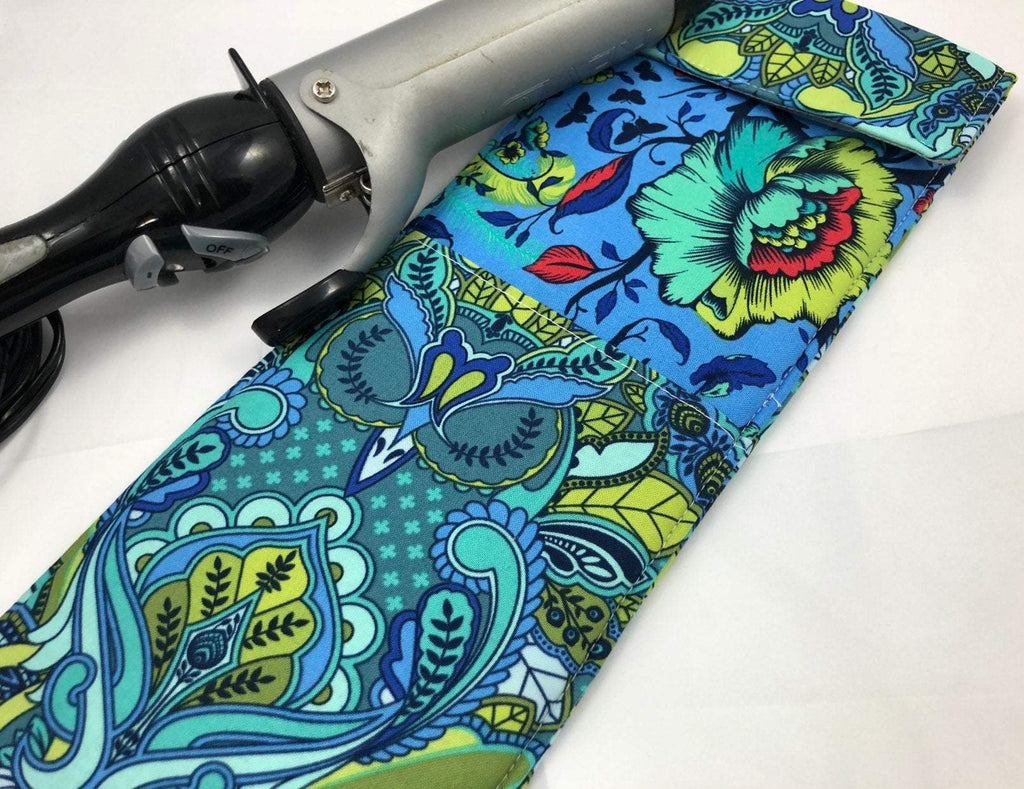 Blue Flat Iron Holder, Owl Curling Iron Cover, Travel Flat Iron Bag - EcoHip Custom Designs