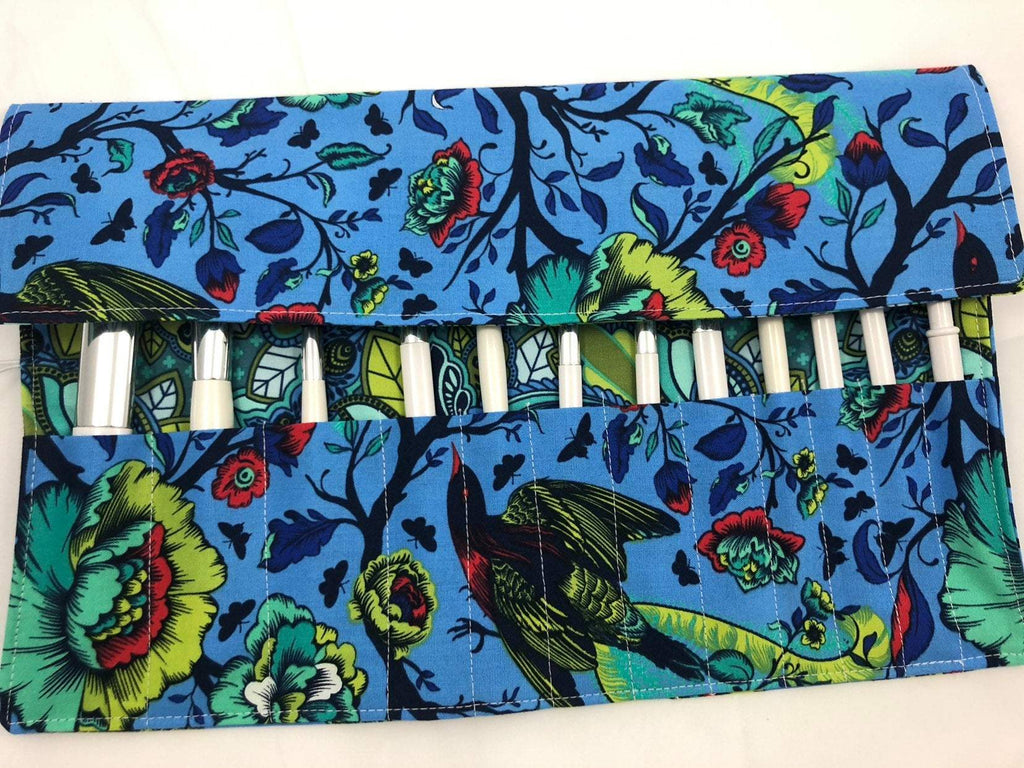 Blue Floral Cosmetic Brush Holder, Travel Makeup Brush Case, Brush Bag - EcoHip Custom Designs