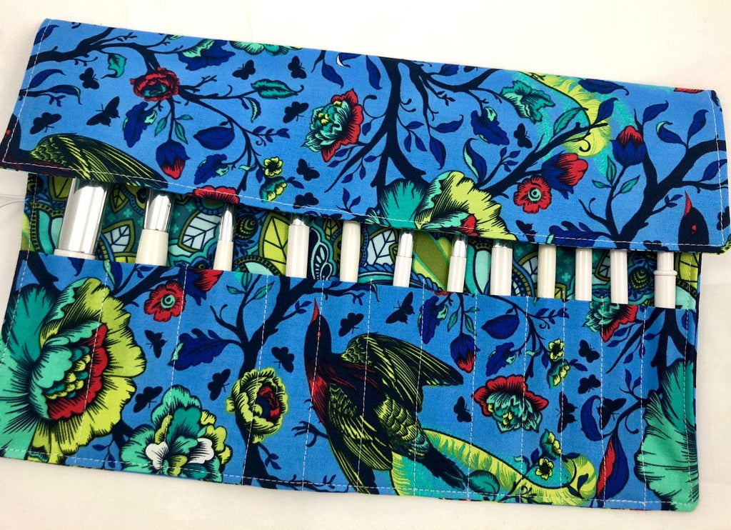 Blue Floral Cosmetic Brush Holder, Travel Makeup Brush Case, Brush Bag - EcoHip Custom Designs