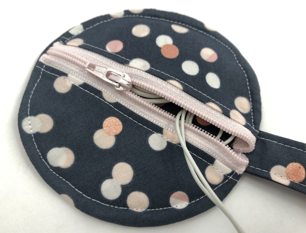 Gray Airpod Pouch, Polka Dot Ear Pod Case, Pink Headphone Cozy - EcoHip Custom Designs