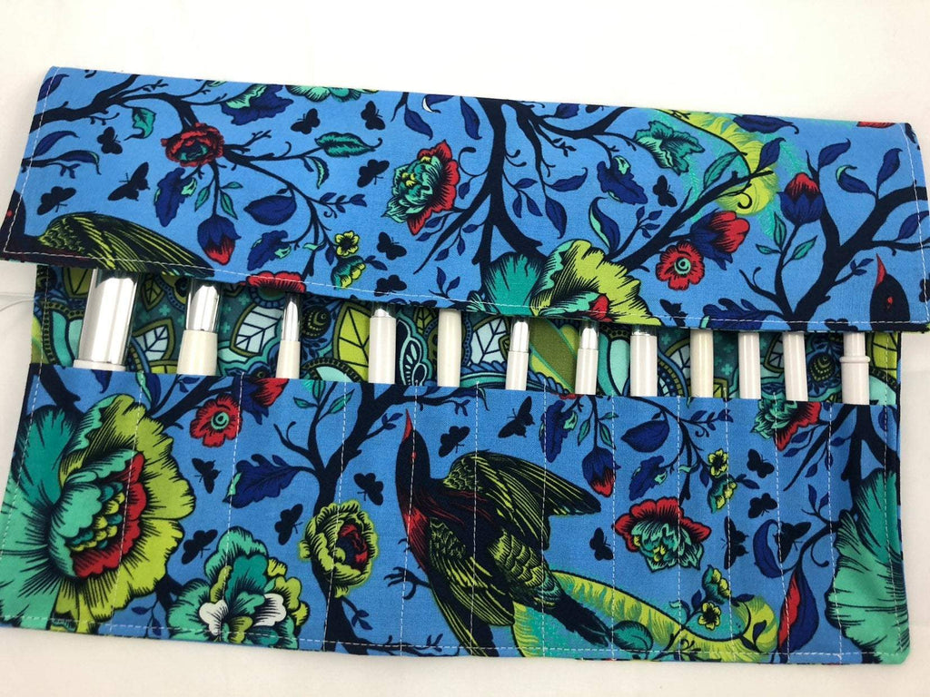 Blue Floral Cosmetic Brush Holder, Travel Makeup Brush Case, Brush Bag - EcoHip Custom Designs