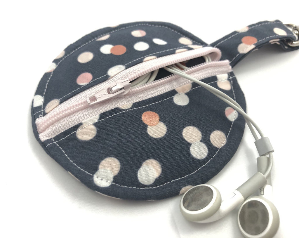 Gray Airpod Pouch, Polka Dot Ear Pod Case, Pink Headphone Cozy - EcoHip Custom Designs