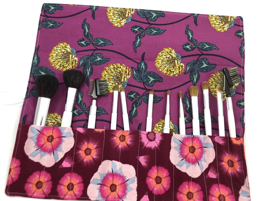 Floral Makeup Brush Roll, Travel Make Up Brush Holder, Brush Bag - EcoHip Custom Designs