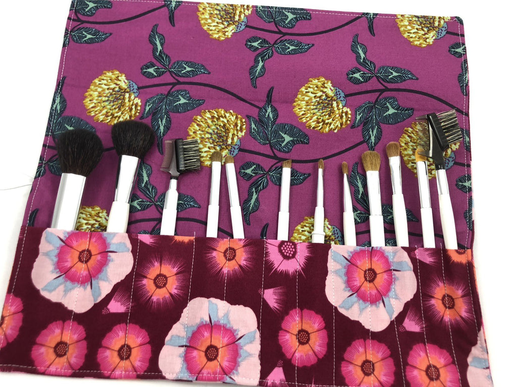 Floral Makeup Brush Roll, Travel Make Up Brush Holder, Brush Bag - EcoHip Custom Designs