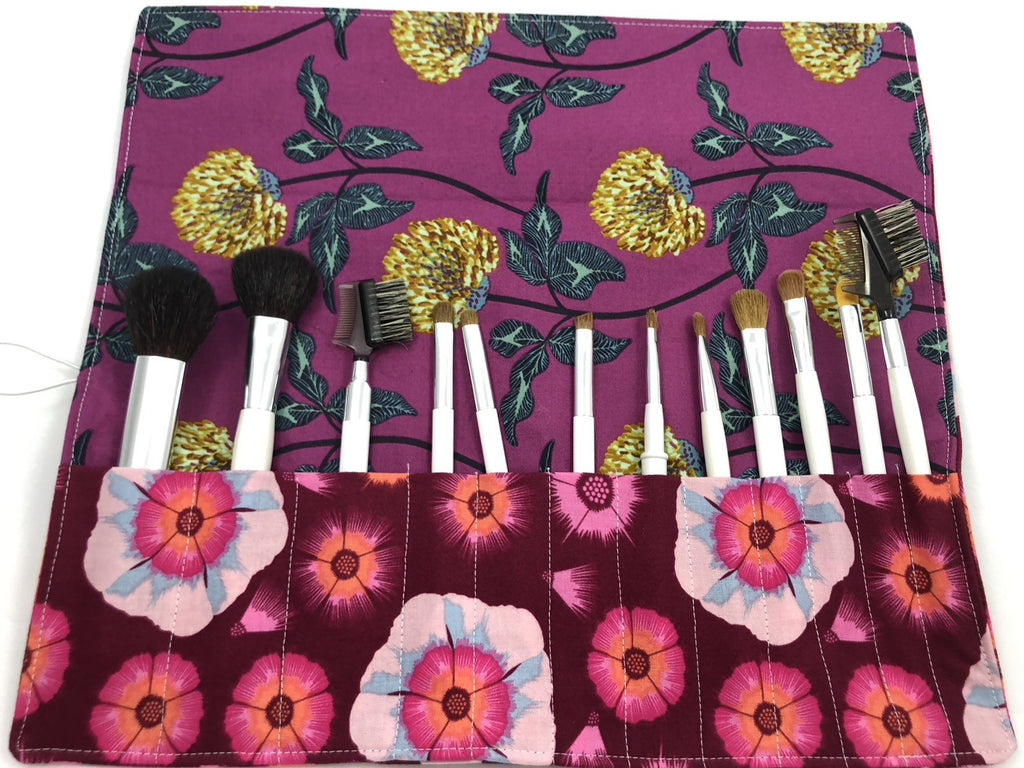 Floral Makeup Brush Roll, Travel Make Up Brush Holder, Brush Bag - EcoHip Custom Designs