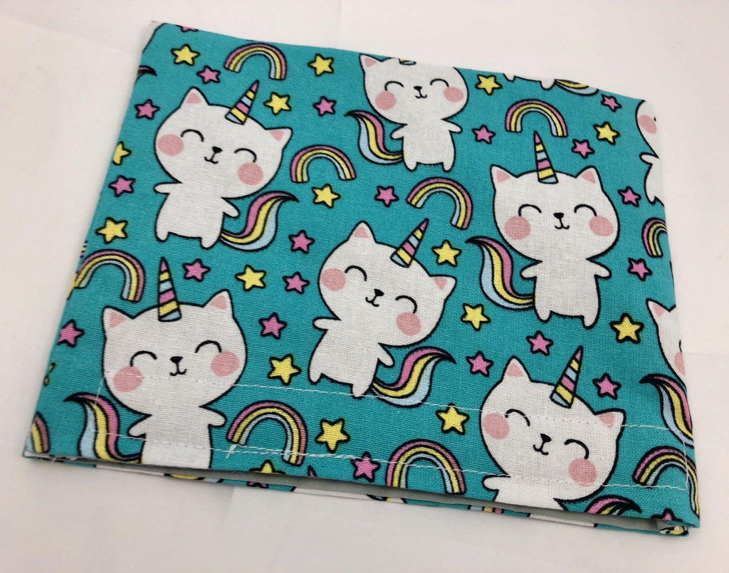 Reusable Snack Bag, Kitten Reusable Baggie, Unicorn Snack Bag, Fabric Snack Bag, Reusable Fabric Snack Bag - Unicorn Cat Blue