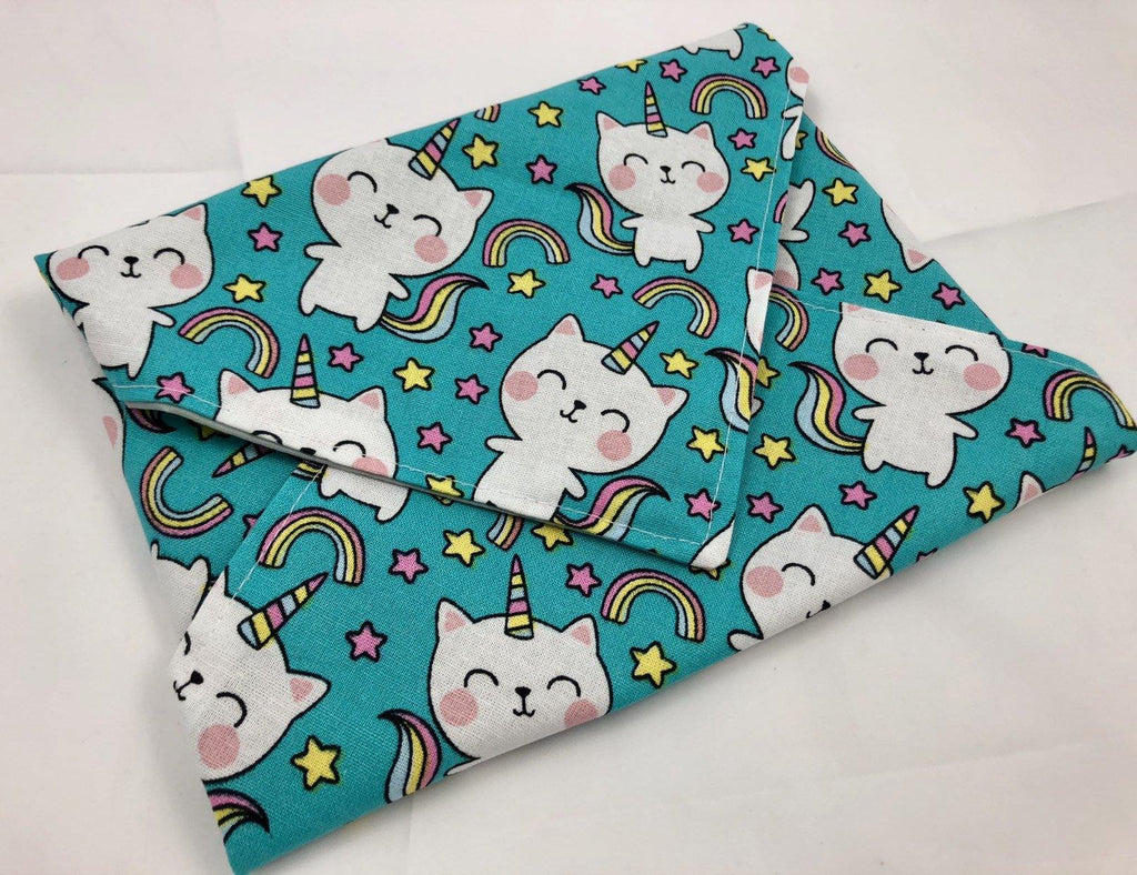 Reusable Sandwich Wrap, Sandwich Bag, Unicorn Sandwich Mat, Ecofriendly Sandwich Holder - Unicorn Cat Blue