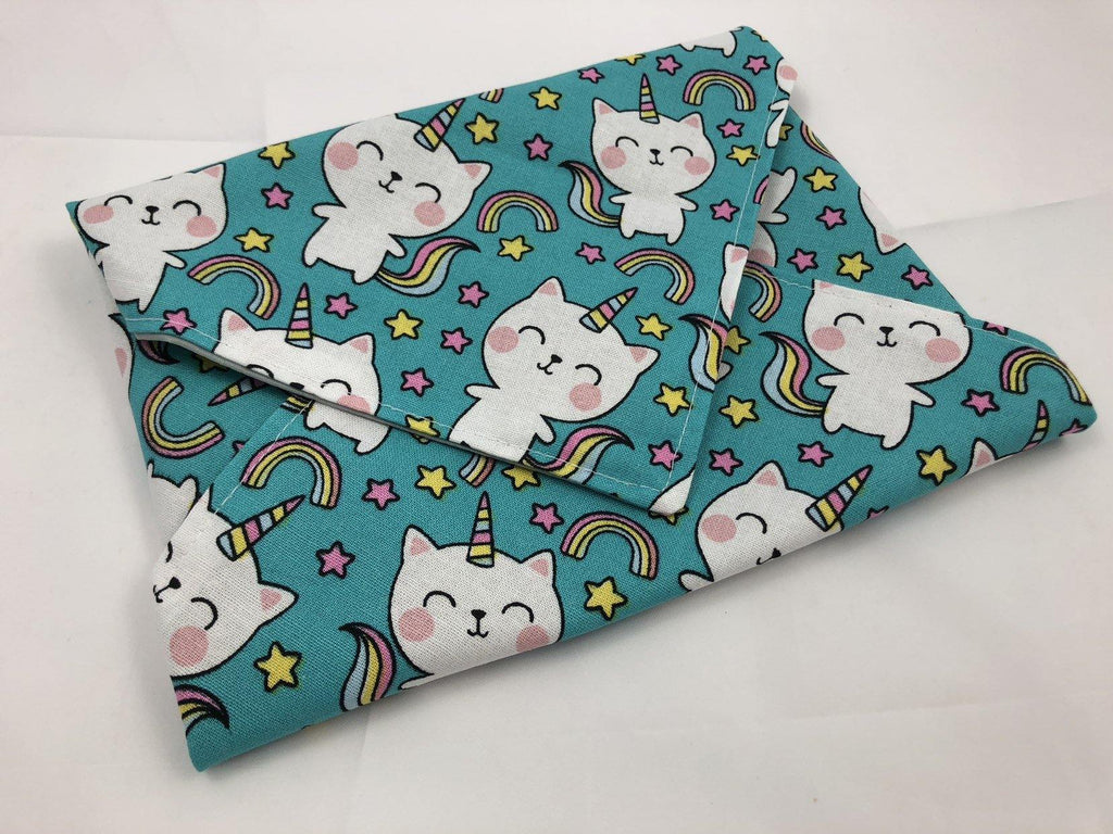 Reusable Sandwich Wrap, Sandwich Bag, Unicorn Sandwich Mat, Ecofriendly Sandwich Holder - Unicorn Cat Blue