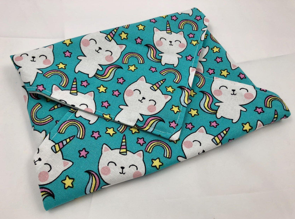 Reusable Sandwich Wrap, Sandwich Bag, Unicorn Sandwich Mat, Ecofriendly Sandwich Holder - Unicorn Cat Blue