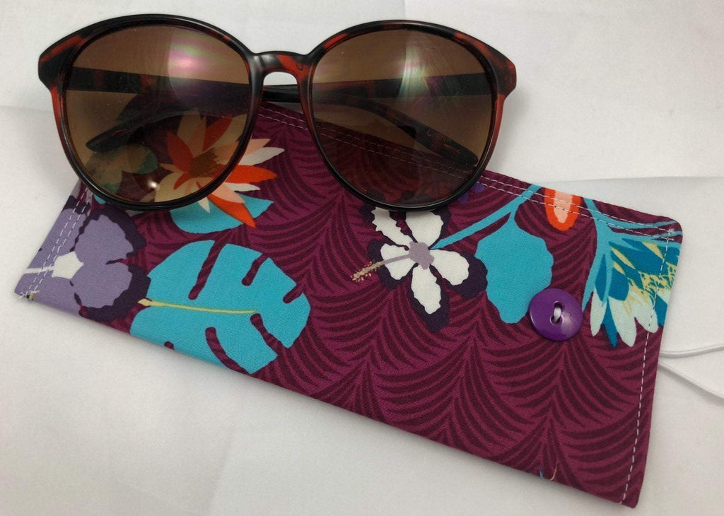 Purple Foliage Reading Glasses Pouch, Padded Eyeglasses Slip Case, Fabric Sunglasses Holder - EcoHip Custom Designs