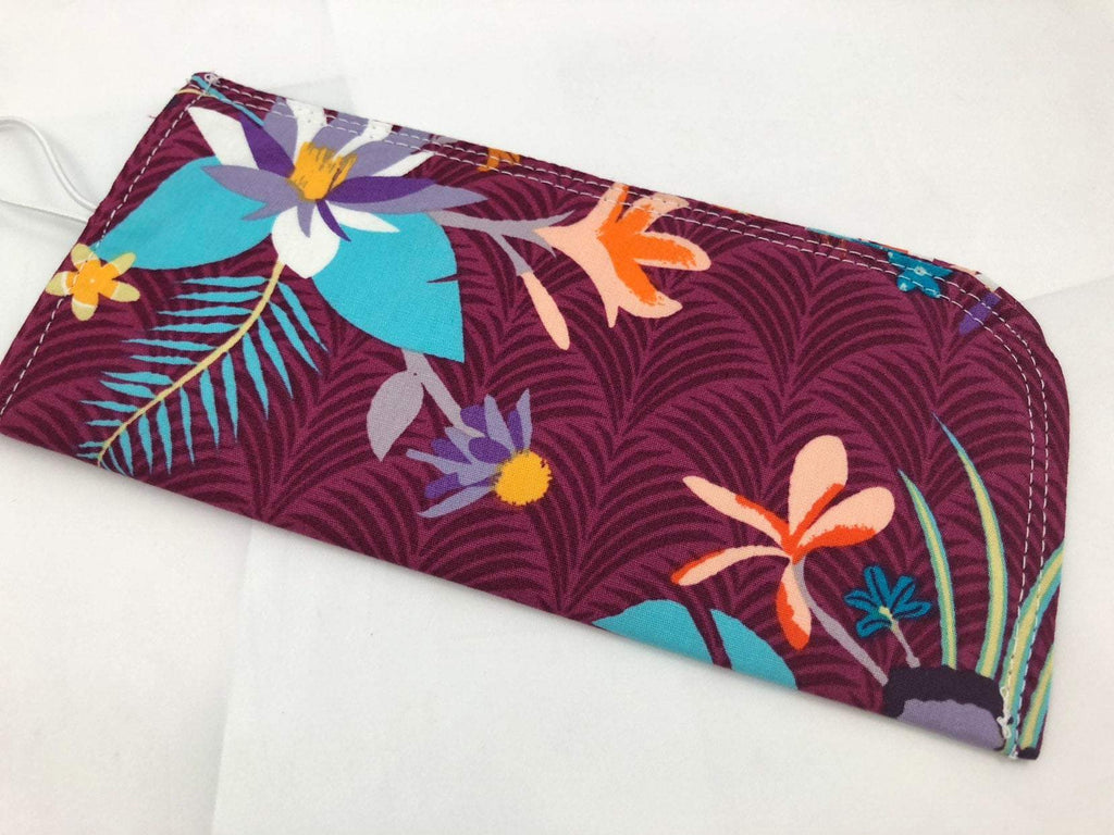 Purple Foliage Reading Glasses Pouch, Padded Eyeglasses Slip Case, Fabric Sunglasses Holder - EcoHip Custom Designs