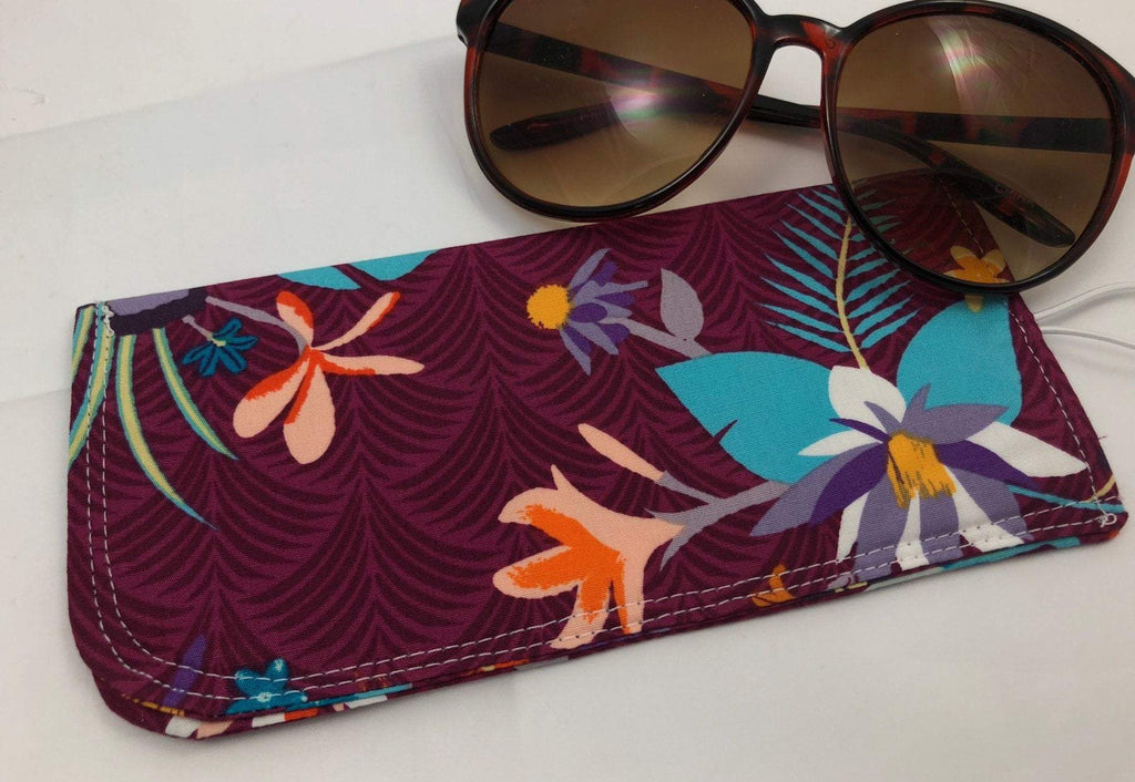 Purple Foliage Reading Glasses Pouch, Padded Eyeglasses Slip Case, Fabric Sunglasses Holder - EcoHip Custom Designs