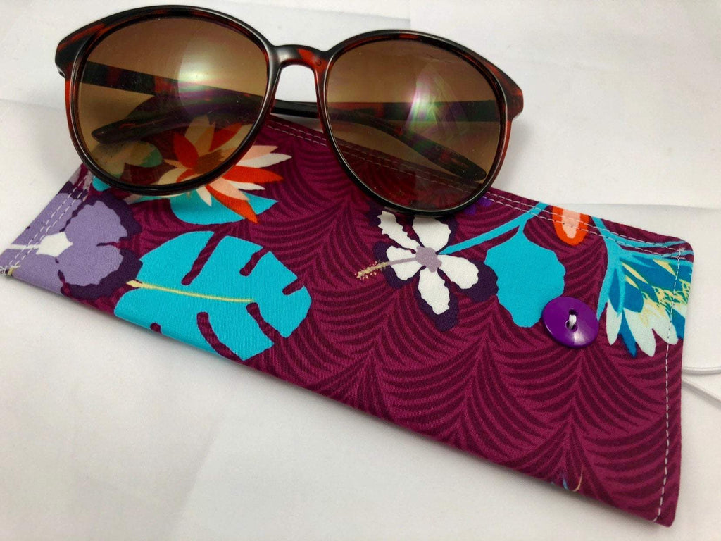 Purple Foliage Reading Glasses Pouch, Padded Eyeglasses Slip Case, Fabric Sunglasses Holder - EcoHip Custom Designs