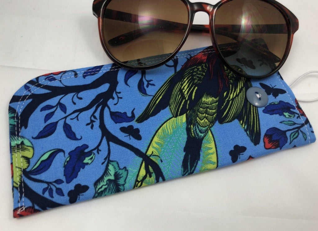 Fabric Eyeglass Case, Sunglasses Sleeve, Soft Eyeglass Pouch, Eye Glasses Pouch, Reading Glasses Case - Tail Feathers Poppy Blue