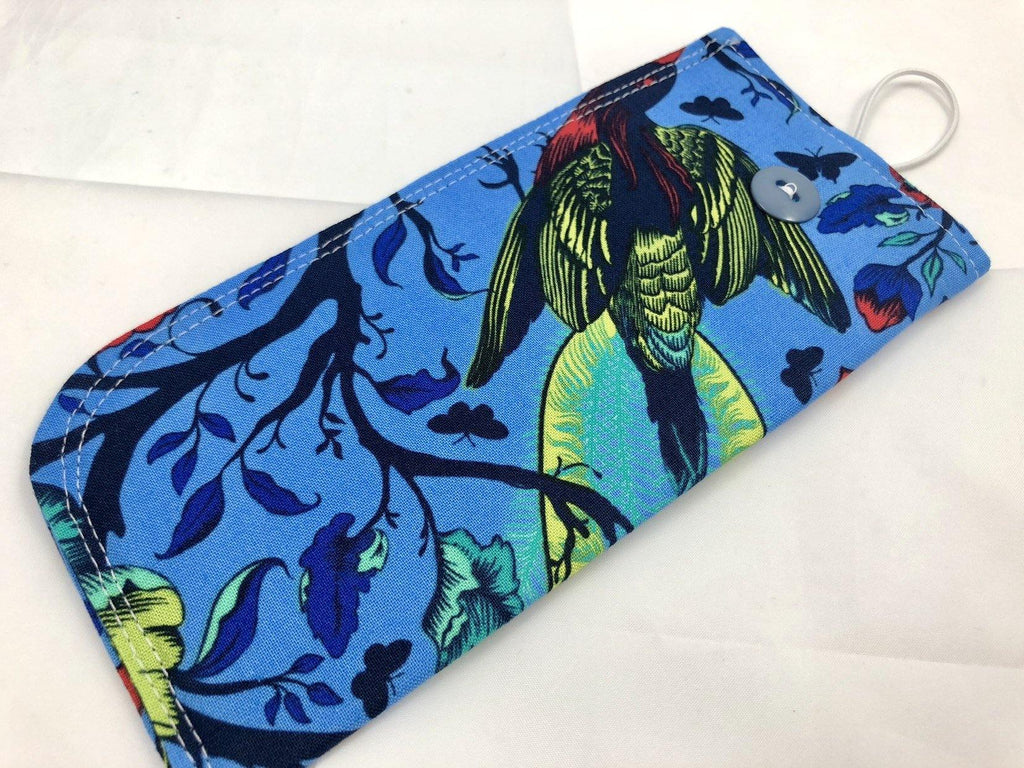 Fabric Eyeglass Case, Sunglasses Sleeve, Soft Eyeglass Pouch, Eye Glasses Pouch, Reading Glasses Case - Tail Feathers Poppy Blue