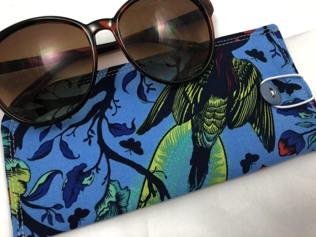 Fabric Eyeglass Case, Sunglasses Sleeve, Soft Eyeglass Pouch, Eye Glasses Pouch, Reading Glasses Case - Tail Feathers Poppy Blue