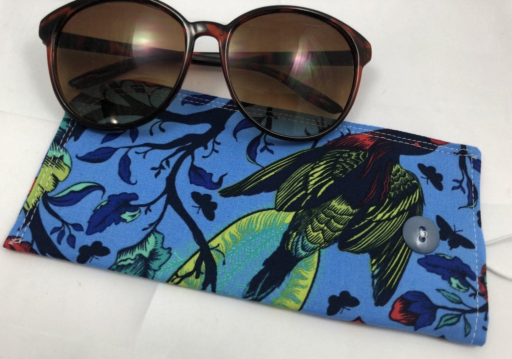 Fabric Eyeglass Case, Sunglasses Sleeve, Soft Eyeglass Pouch, Eye Glasses Pouch, Reading Glasses Case - Tail Feathers Poppy Blue