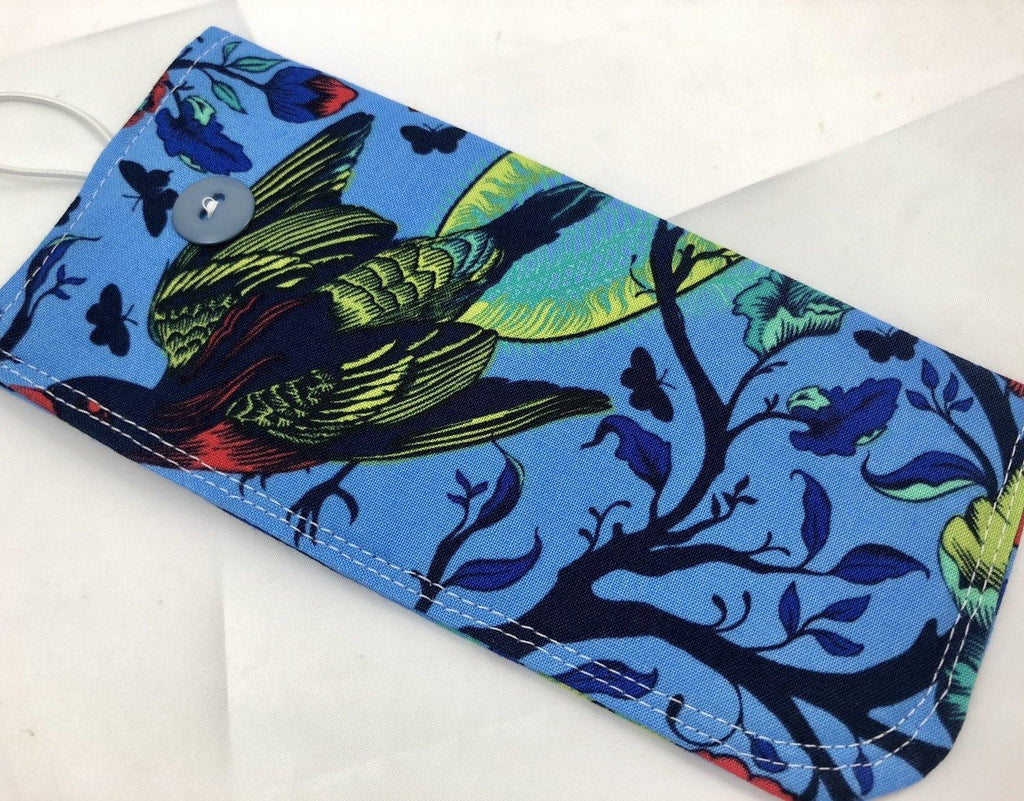 Fabric Eyeglass Case, Sunglasses Sleeve, Soft Eyeglass Pouch, Eye Glasses Pouch, Reading Glasses Case - Tail Feathers Poppy Blue