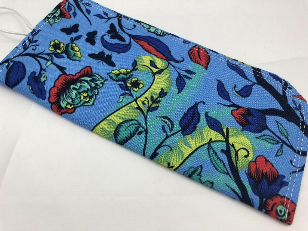 Fabric Eyeglass Case, Sunglasses Sleeve, Soft Eyeglass Pouch, Eye Glasses Pouch, Reading Glasses Case - Tail Feathers Poppy Blue