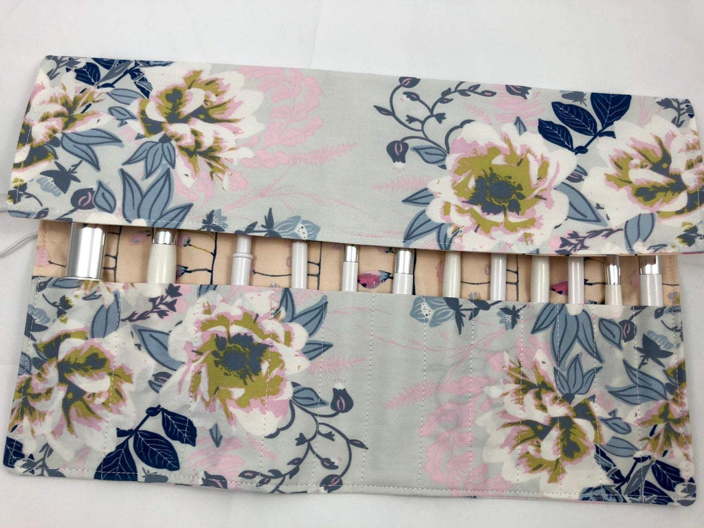 Blue Floral Makeup Brush Holder, Travel Cosmetic Brush Case, Paint Brush Roll - EcoHip Custom Designs