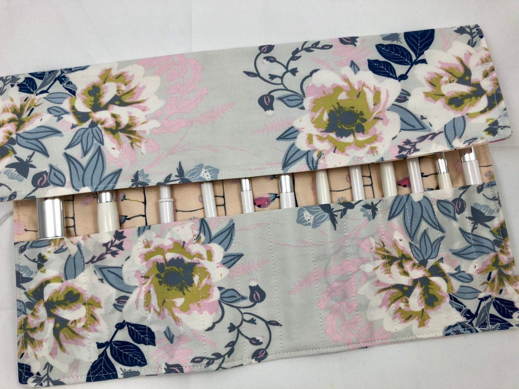 Blue Floral Makeup Brush Holder, Travel Cosmetic Brush Case, Paint Brush Roll - EcoHip Custom Designs