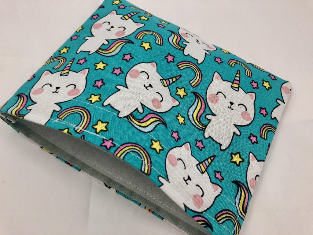 Reusable Snack Bag, Kitten Reusable Baggie, Unicorn Snack Bag, Fabric Snack Bag, Reusable Fabric Snack Bag - Unicorn Cat Blue