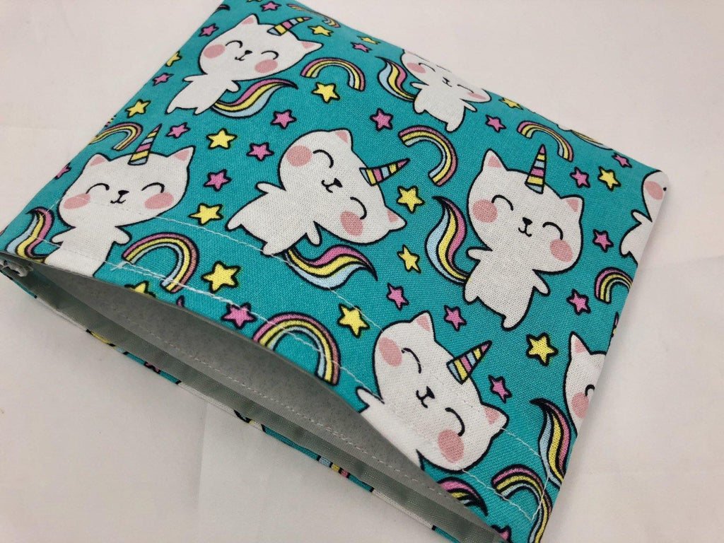 Reusable Snack Bag, Kitten Reusable Baggie, Unicorn Snack Bag, Fabric Snack Bag, Reusable Fabric Snack Bag - Unicorn Cat Blue