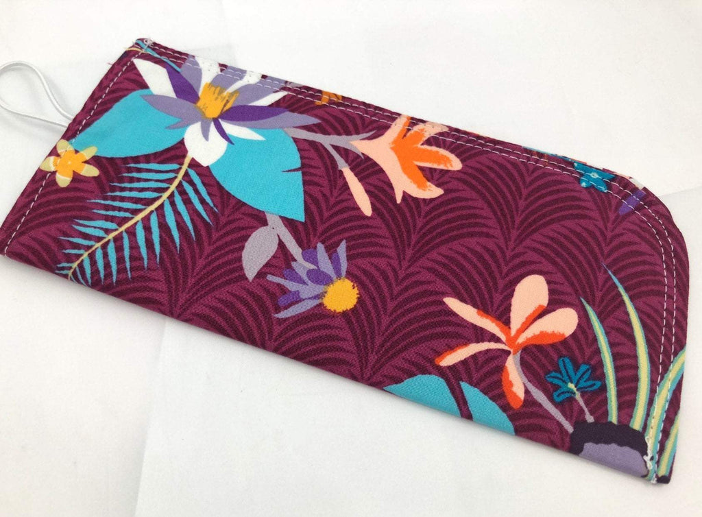 Purple Foliage Reading Glasses Pouch, Padded Eyeglasses Slip Case, Fabric Sunglasses Holder - EcoHip Custom Designs