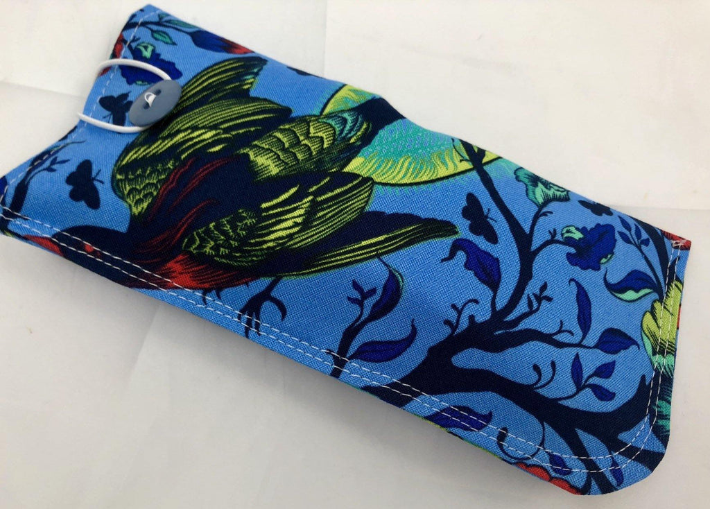 Fabric Eyeglass Case, Sunglasses Sleeve, Soft Eyeglass Pouch, Eye Glasses Pouch, Reading Glasses Case - Tail Feathers Poppy Blue