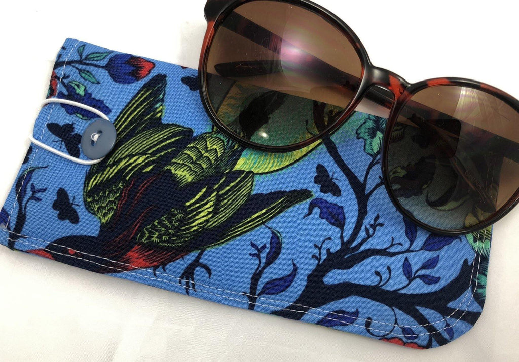 Fabric Eyeglass Case, Sunglasses Sleeve, Soft Eyeglass Pouch, Eye Glasses Pouch, Reading Glasses Case - Tail Feathers Poppy Blue